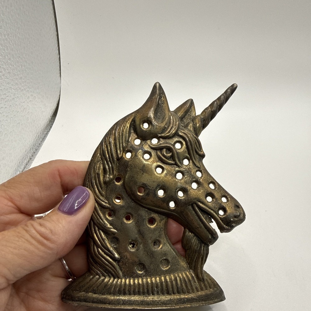 Vintage Brass Unicorn Head Earring Stand Holder Display with 29 Holes